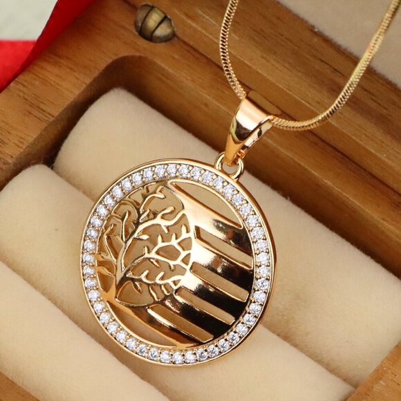 "Tree of Life Circle Pendant in Rose Gold, XPPT1322 - Picture 1 of 13